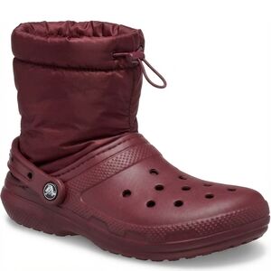 NEW CROCS men's classic lined neo puff boot in garnet